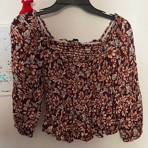 American Eagle Outfitters Floral Blouse in Brown and Cream
